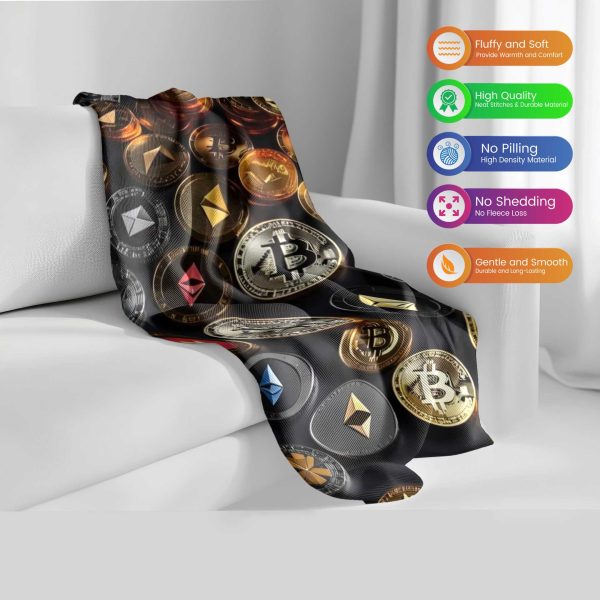 "Golden Crypto Dream" Floating Coin Blanket - Luxurious & Soft Bitcoin Design - Image 2