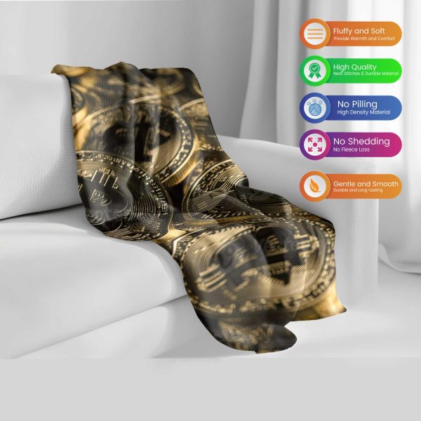 "Radiant Bitcoin Fusion" Crypto Digital Art Blanket - Luminous Comfort - Image 2