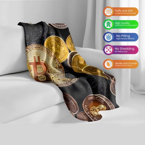 Vintage Gold Bitcoin Coin Blanket - Luxurious Crypto-Themed Comfort - Image 2