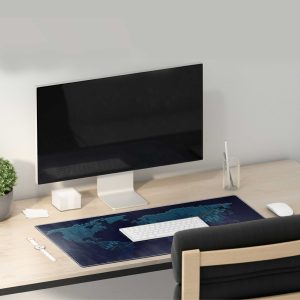 Global Network Dotted World Map Gaming Mouse Pad - Anti-slip Rubber Base & Stitched Edges