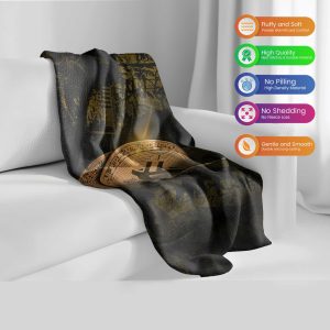 "Vintage Gold Bitcoin" Steampunk Crypto Blanket - Industrial Charm & Comfort