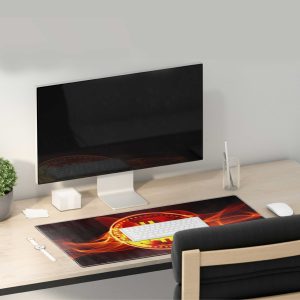 Dynamic Bitcoin On Fire Gaming Mouse Pad - Fiery Crypto Power Desk Mat