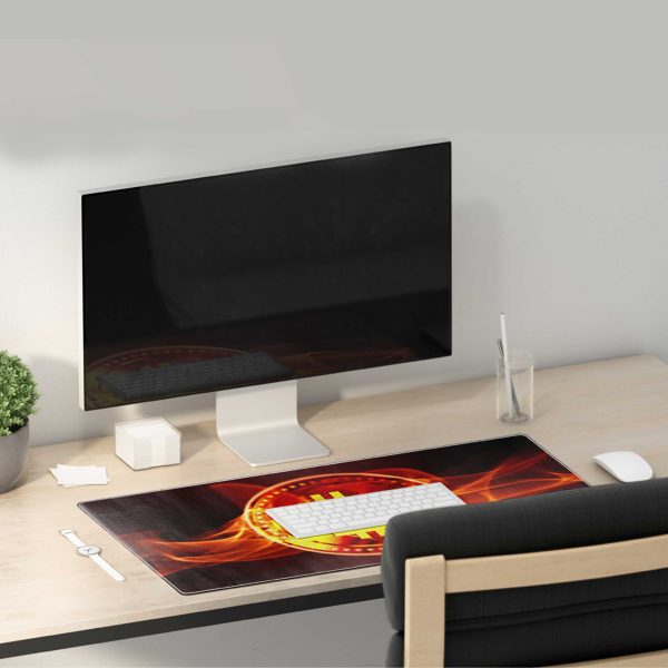 Dynamic Bitcoin On Fire Gaming Mouse Pad - Fiery Crypto Power Desk Mat - Image 2