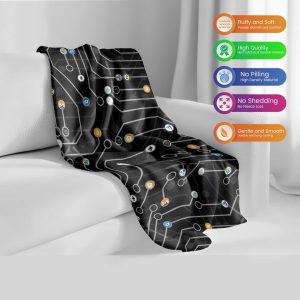 Circuit Board & Tech Icons Comforter - Cozy & Fluffy Digital Design Bedding