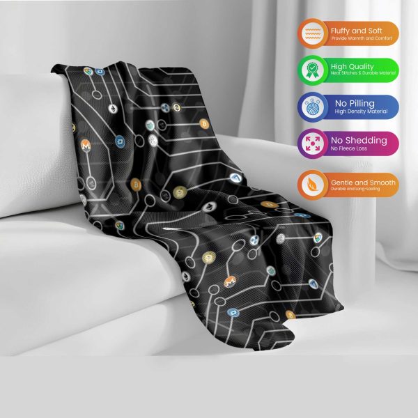 Circuit Board & Tech Icons Comforter - Cozy & Fluffy Digital Design Bedding - Image 2