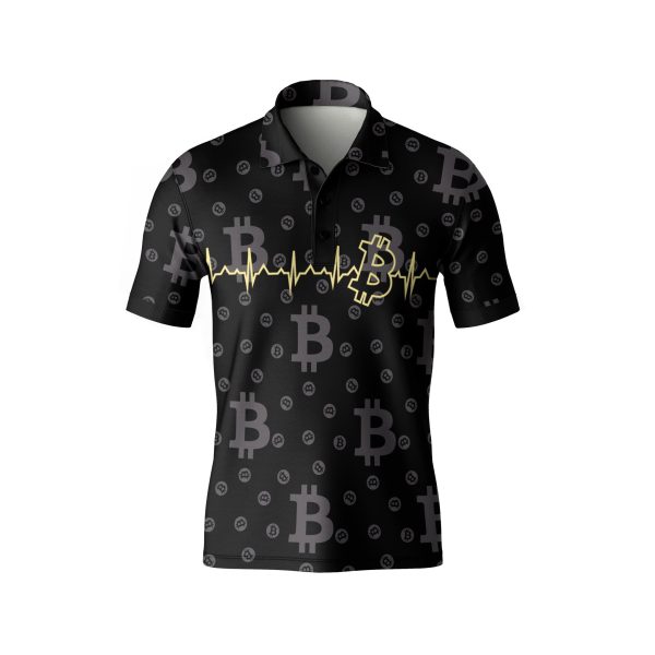 itcoin Golden Heartbeat Polo Shirt - Crypto Investor Unisex Tee - High Quality Polyester