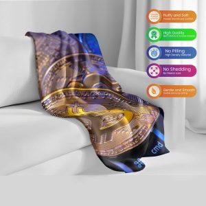Dynamic Gold Bitcoin Comfort Blanket - Plush Crypto-Themed Throw with Vibrant Accents