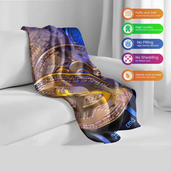 Dynamic Gold Bitcoin Comfort Blanket - Plush Crypto-Themed Throw with Vibrant Accents - Image 2