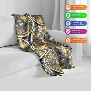 Golden Satoshi: Premium Bitcoin Coin Pattern Blanket