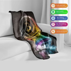 Luminous RGB Bitcoin Waves Plush Blanket