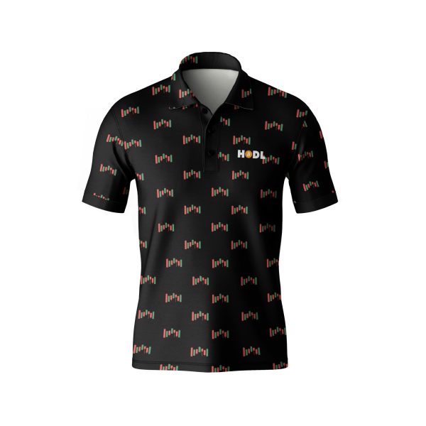 HODL Candlestick Crypto Polo Shirt - Investor Trading Chart Tee - High Quality Polyester - Image 2