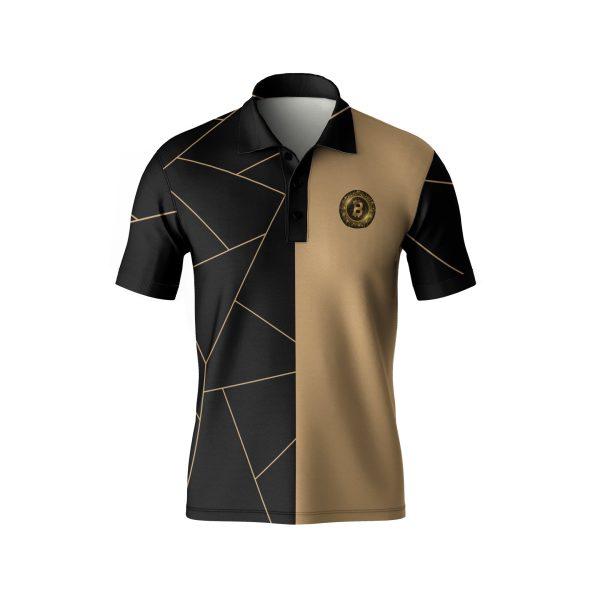 Golden Bitcoin Polo Shirt - Luxury Crypto Design - High Quality Polyester Unisex Tee - Image 2