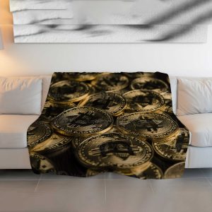 "Radiant Bitcoin Fusion" Crypto Digital Art Blanket - Luminous Comfort