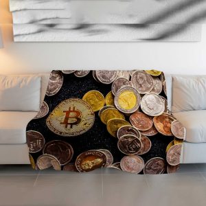 Vintage Gold Bitcoin Coin Blanket - Luxurious Crypto-Themed Comfort