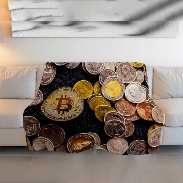 Vintage Gold Bitcoin Coin Blanket - Luxurious Crypto-Themed Comfort - Image 3
