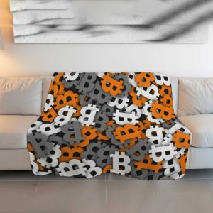Dynamic Bitcoin Symbol Pattern Comforter - Orange, Gray & White Crypto Bedding