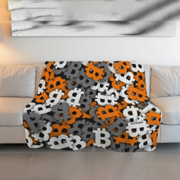 Dynamic Bitcoin Symbol Pattern Comforter - Orange, Gray & White Crypto Bedding - Image 3