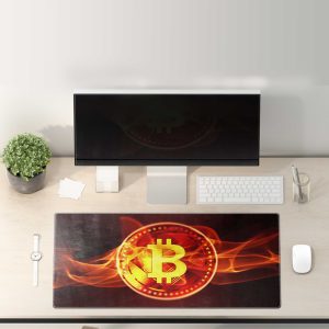 Dynamic Bitcoin On Fire Gaming Mouse Pad - Fiery Crypto Power Desk Mat