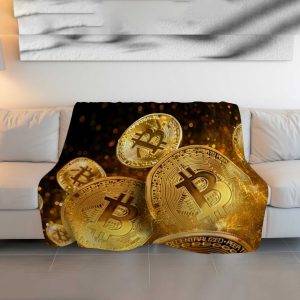 Golden Cipher Bitcoin Comforter - Futuristic Crypto Luxury