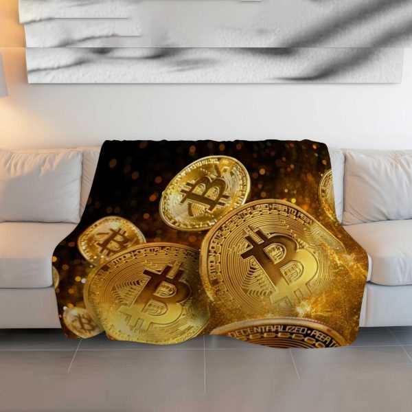 Golden Cipher Bitcoin Comforter - Futuristic Crypto Luxury - Image 3