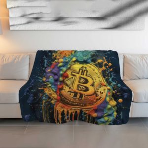 CryptoSplash™ Artistic Bitcoin Burst Plush Blanket