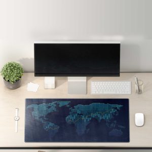 Global Network Dotted World Map Gaming Mouse Pad - Anti-slip Rubber Base & Stitched Edges