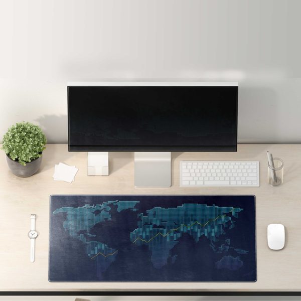 Global Network Dotted World Map Gaming Mouse Pad - Anti-slip Rubber Base & Stitched Edges - Image 3