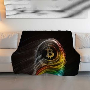 Luminous RGB Bitcoin Waves Plush Blanket