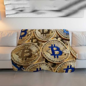 "Golden Bitcoin Cascade" Crypto Coin Abundance Blanket - Luxurious Digital Comfort