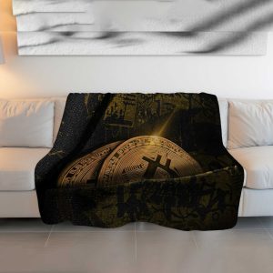 "Vintage Gold Bitcoin" Steampunk Crypto Blanket - Industrial Charm & Comfort