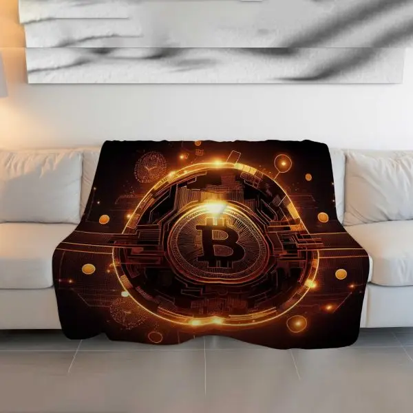 "Abstract Bitcoin Stream" Crypto Art Blanket - Modern Digital Comfort - Image 3