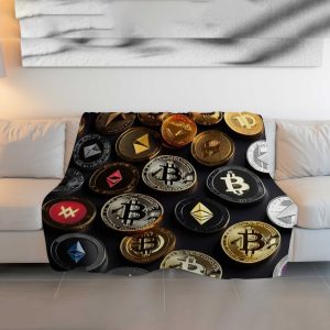 "Golden Crypto Dream" Floating Coin Blanket - Luxurious & Soft Bitcoin Design
