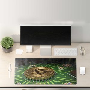 Radiant Orange Bitcoin Network Mouse Pad - Digital Gold Rush Desk Mat