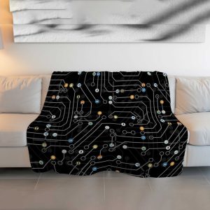 Circuit Board & Tech Icons Comforter - Cozy & Fluffy Digital Design Bedding