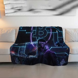 "Cyberpunk Circuitry" Bitcoin & Crypto Blanket - Neon Glow & Urban Comfort