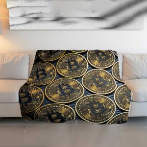 Golden Satoshi: Premium Bitcoin Coin Pattern Blanket