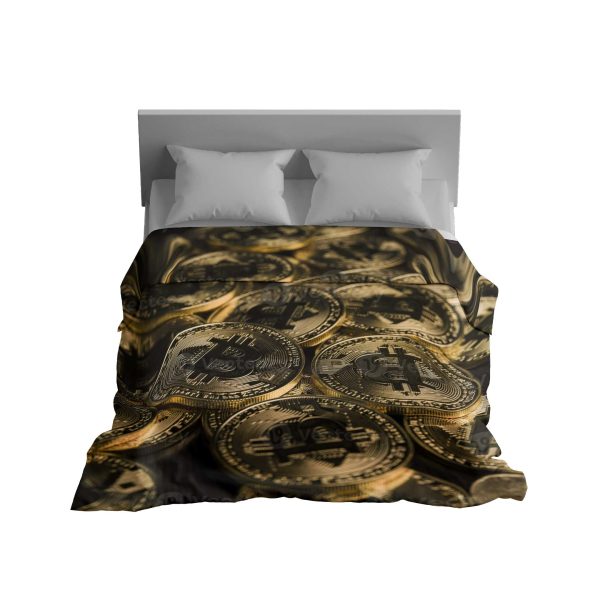 "Radiant Bitcoin Fusion" Crypto Digital Art Blanket - Luminous Comfort