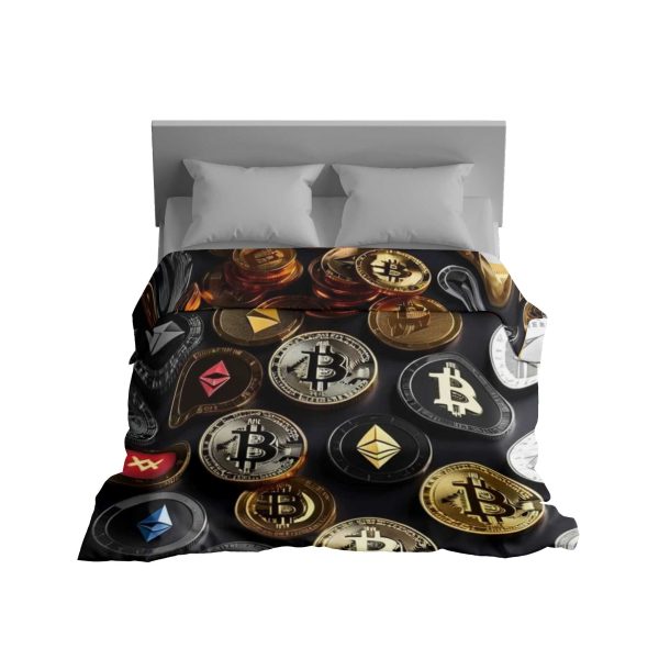 "Golden Crypto Dream" Floating Coin Blanket - Luxurious & Soft Bitcoin Design