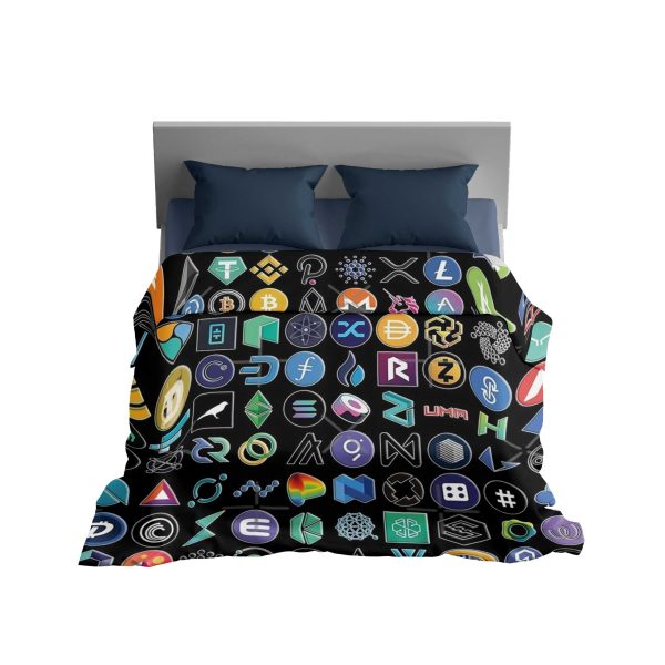 Tech Icon & Crypto Art Comforter - Cozy & Fluffy Digital Design Bedding
