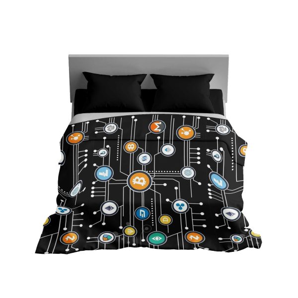 Cryptocurrency Network Printed Comforter - Cozy & Fluffy Digital Asset Bedding