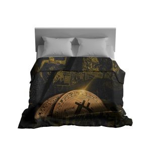 "Vintage Gold Bitcoin" Steampunk Crypto Blanket - Industrial Charm & Comfort