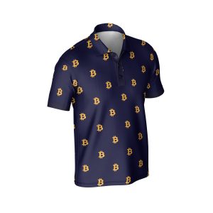 Seamless Pattern Sign Bitcoin Polo Shirt - Crypto Enthusiast Polyester Tee - High Quality Unisex