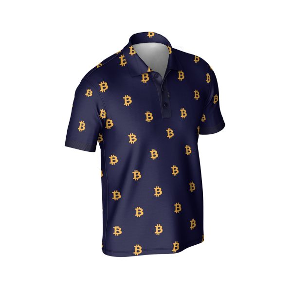 Seamless Pattern Sign Bitcoin Polo Shirt - Crypto Enthusiast Polyester Tee - High Quality Unisex - Image 4