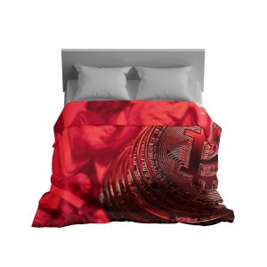 Bold Bitcoin-Inspired Duvet Cover - Red Crypto Dreamland