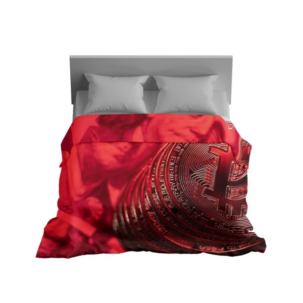 Bold Bitcoin-Inspired Duvet Cover - Red Crypto Dreamland