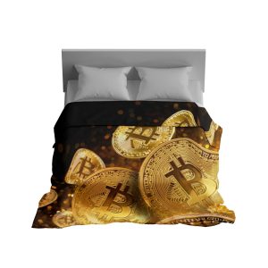 Golden Cipher Bitcoin Comforter - Futuristic Crypto Luxury