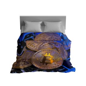 Dynamic Gold Bitcoin Comfort Blanket - Plush Crypto-Themed Throw with Vibrant Accents