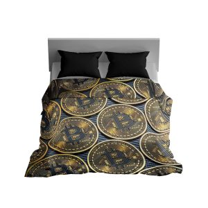 Golden Satoshi: Premium Bitcoin Coin Pattern Blanket