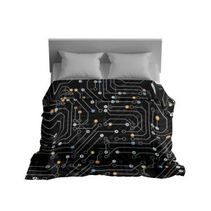 Circuit Board & Tech Icons Comforter - Cozy & Fluffy Digital Design Bedding
