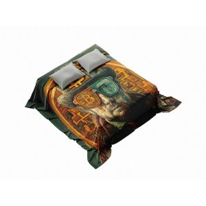 "Sophisticated Crypto Lion" Steampunk Bitcoin Blanket - Regal Comfort